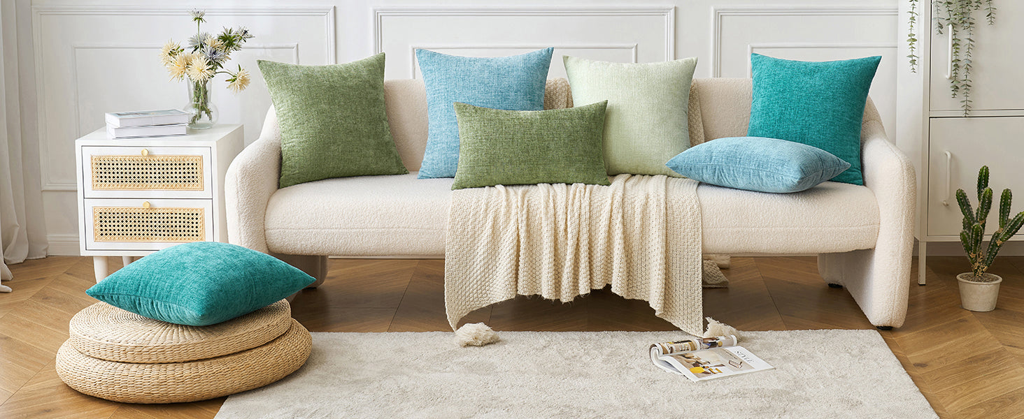MIULEE Pack of 2 Couch Throw Pillow Covers 18x18 Inch Spring Soft Sage Green Chenille Pillow Covers for Sofa Living Room Solid Dyed Pillow Cases