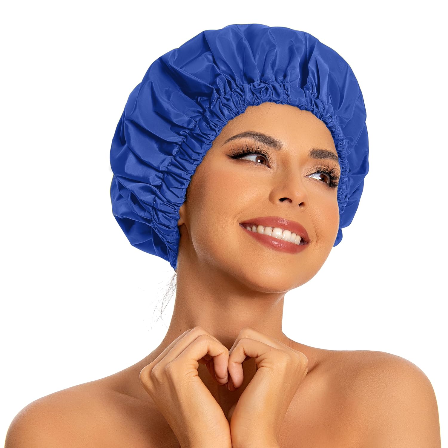 Reusable Shower Cap for Women, Large Waterproof Shower Bonnet Washable Elastic Band Bath Hair Hat for Long Hair, Braids(Pink)