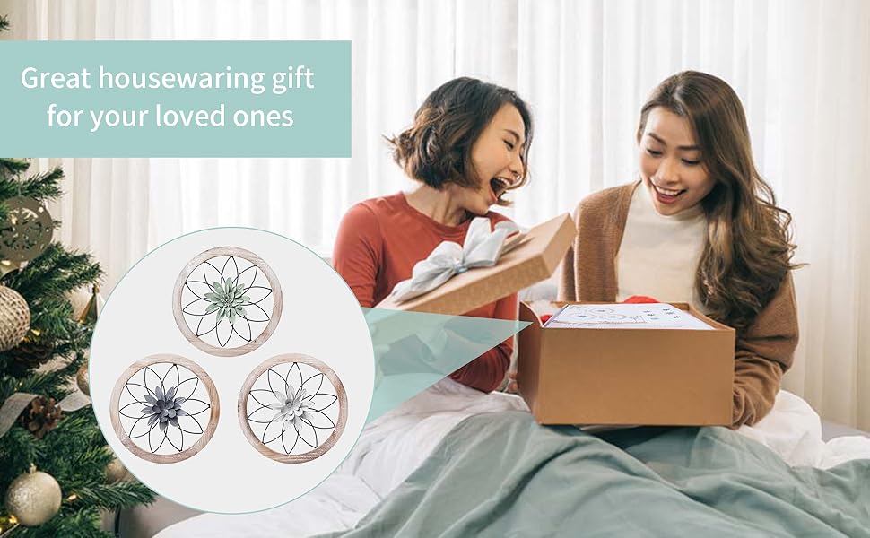 Paquesta 3 Piece Round Farmhouse Wall Decor with 6 Piece Interchangeable Flowers 12'' Medallion Wood & Metal Rustic Wall Art for Living Room Bedroom Kitchen Bathroom Dining Room Home Decorations
