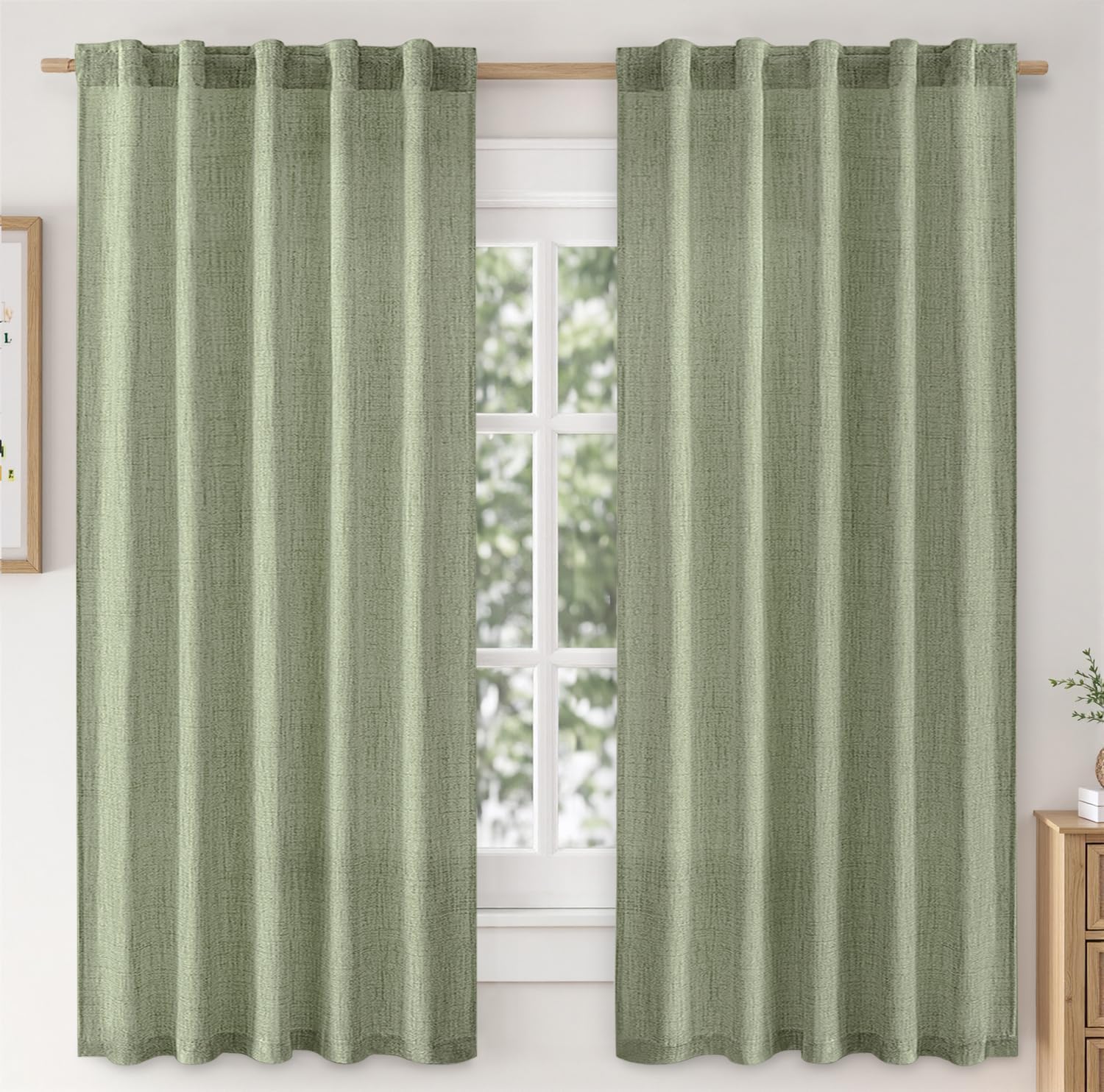 Linen Curtains 84 Inch Length 2 Panels Natural Semi Sheer Curtain with Back Tab Rod Pocket, Light Filtering Window Privacy Burlap Drapes for Living Room Bedroom 42W x 84L Linen