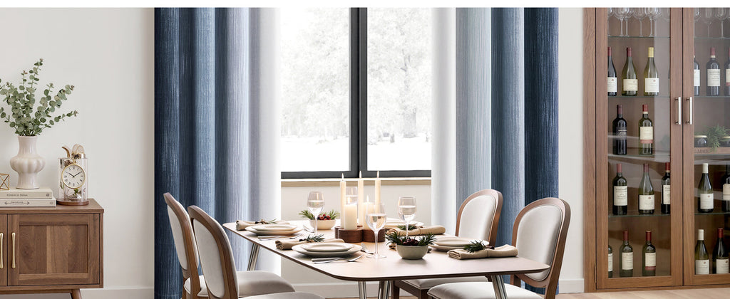 Ombre 100% Blackout Curtains, Navy Blue and Greyish White Full Room Darkening Thermal Insulated 84 Inches Long Drapes for Bedroom/Living Room Grommet Window Treatments Modern 52Wx84L, Set of 2