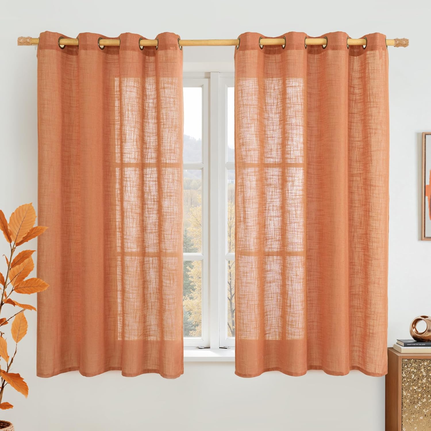 Natural Ivory Linen Semi Sheer Curtains 84 inch Length, Cream Light Filtering Soft Thick Neutral Living Room Drapes with Bronze Grommet for Bedroom/Farmhouse, 2 Panels, 52 x 84 Inch