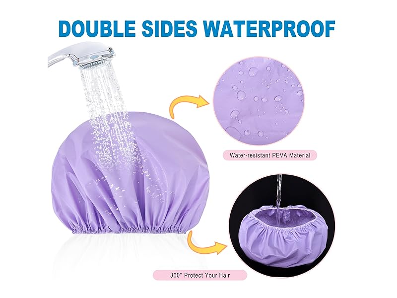 6 PCS Shower Caps for Women, Double Side Waterproof Shower Cap, Reusable Elastic Bath Caps for Shower, EVA Bathing Shower Caps, Bath Hair Caps - Candy Color